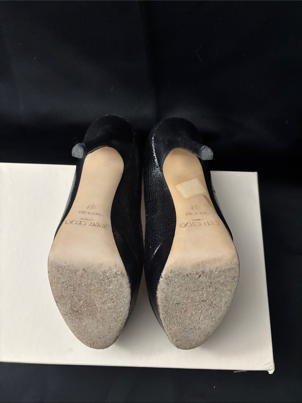 Jimmy Choo Black Croc-Embossed Patent Leather Pumps - Picture 4 of 13